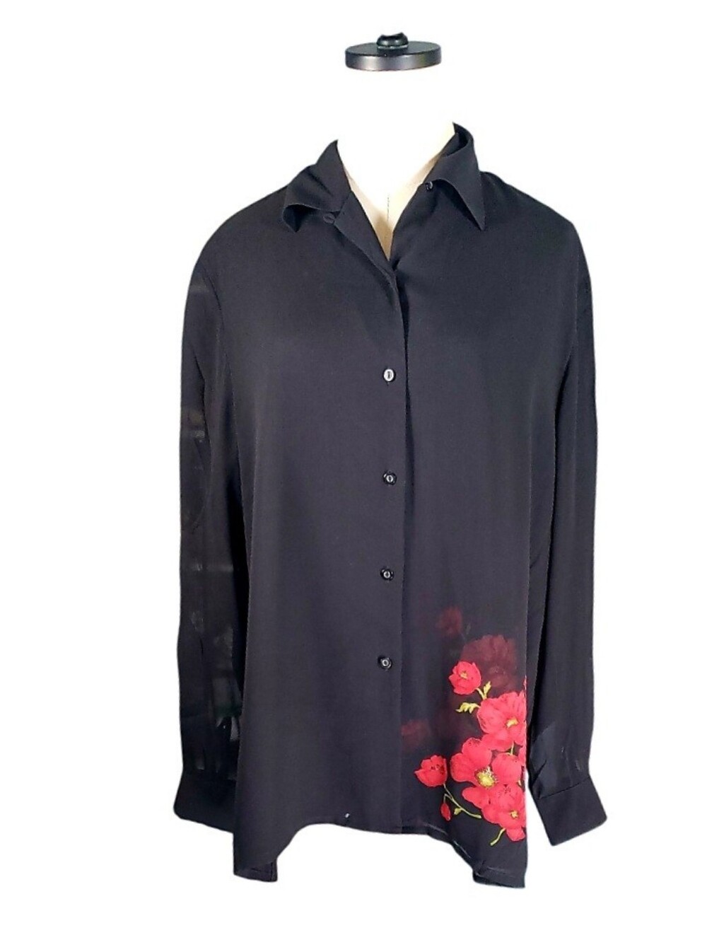 Peter Nygard Design Two Layer Silk Chiffon Blouse Top Tunic Semi Sheer 16 Floral